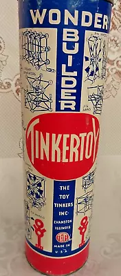 Antique VTG Wooden Tinkertoy   The Wonder Builder Set   Sturdy Canister Tube • $18.98