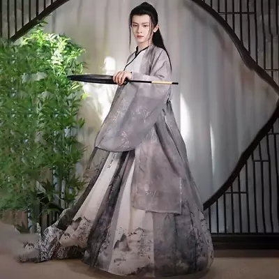 Large Size Hanfu Men Chinese Traditional Cosplay Costume Hanfu Shirt+Skirt+Coat • £94.14