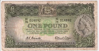 1961 Australia 1 Pound Banknote - Coombs / Wilson - R34 - Good - # 31152 • $19