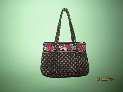 Vera Bradley Villager Tote Classic Black Red Sunflower Quilted Shoulder Bag • $20