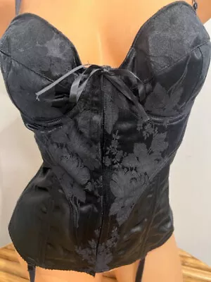 VTG CORSET BRA BUSTIER Underwire & Boning FLORAL EMBOSSED SATIN By DELICATES 36B • $3.25