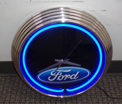 Ford Logo Blue Neon Hanging Wall Clock 15  Diameter • $63.99