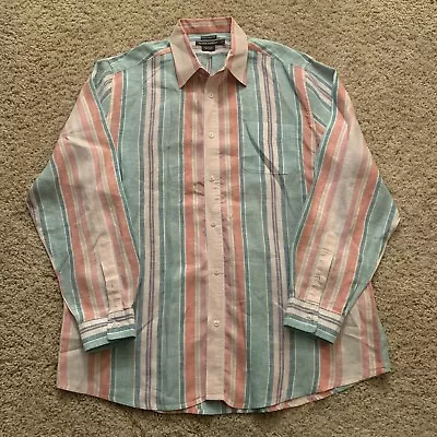 Island Company Shirt Men's Large Linen Classic Striped Button Beach Casual Red • $19.99