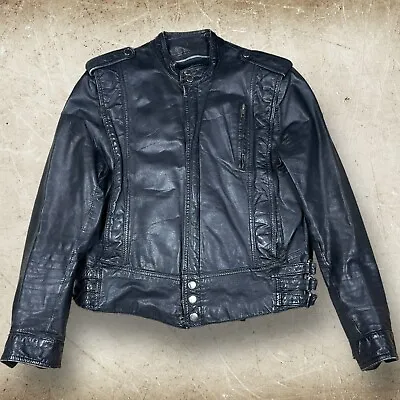 VTG 80’s Bermans Authentic Leather Motorcycle Biker Jacket Adult 38 Sherpa Lined • $64.99