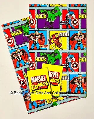 Marvel Comics Avengers Wrapping Paper 2 Sheets 2 Tags Yellow Marvel Comics Tags • £5.70