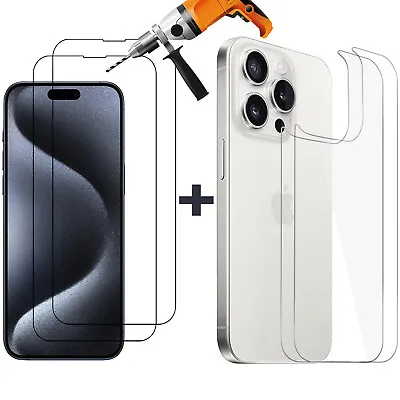 2x Tempered Glass Screen Protector For Apple IPhone 15 PRO MAX Front + Film Back • $12.99