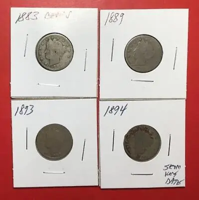 $4.41 • Buy 1883 CENTS 1889 1893 & 1894 US LIBERTY  V  Nickels Set Of 4 Harder To Find!