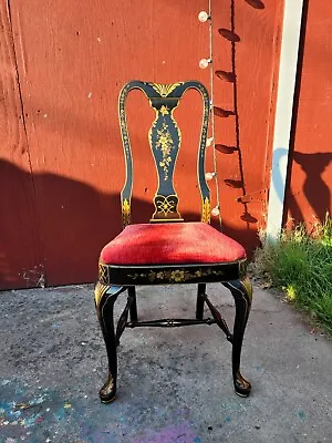 VANTAGE CHAIR Grand Ledge Black Lacquared Red Velvet Regency Style Chair • $144