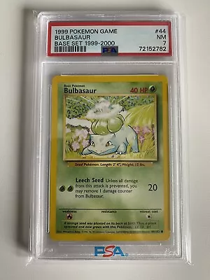 $1.25 • Buy 1999 Pokemon Base Set Bulbasaur 44/102 PSA 7 Near Mint WOTC