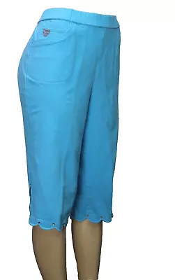 Dream Jeanne By Quacker Factory Women's Pull On Capri Pants Stretch Aqua Size L • $14