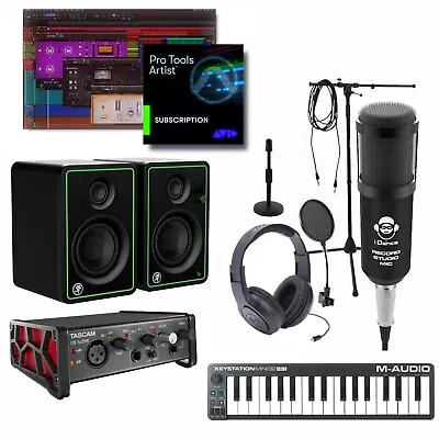 Home Studio Recording Bundle Mackie Monitors Tascam Keyboard Pro Tools Artist • $488