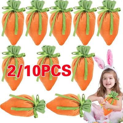 10PCS Easter Carrot Gift Velvet Bag Jewelry Basket Candy Bags With Drawstring T • £3.29