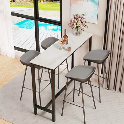 High Bar Table Modern Pub Table Dining Marble Cafe Desk White Black Narrow Space • $164.92