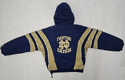 Vintage Notre Dame Fighting Irish Hooded Starter Jacket Pullover Coat Mens Sz XL • $49.99