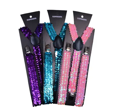 Unisex Adjustable Braces Suspender Glitter Sparkly Sequin Party Fancy Dress • £4.99