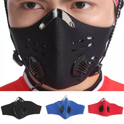 PM2.5 Protection Washable Face Mask Reusable Double Air Valves Dust Mask Filter • £4.18