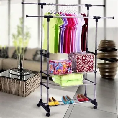 All Stainless Steel Double Pole With Three-layer Storage Rack For Drying • $26.40