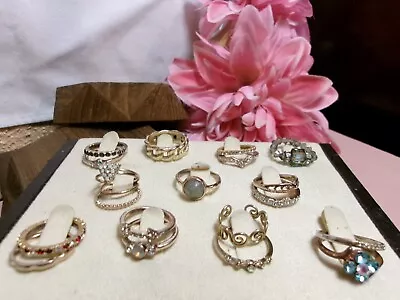 Vintage Lot Of Costume Jewelry Rhinestone/Multi Rings~Mostly Gold Tone Metals • $8.50