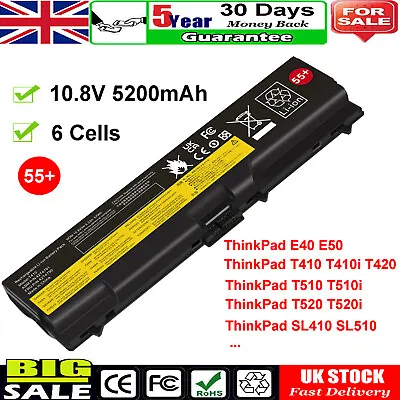 T510 Battery For Lenovo ThinkPad T410 T420 T520 SL410 SL510 W510 E40 E50 Laptop • £14.49