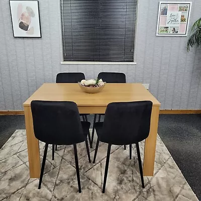 Dining Table Set Of Wooden Oak Table And 4 Tufted Velvet Black Chair(140x80x75) • £209.99