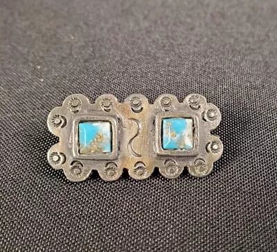 Vintage Southwestern Faux Turquoise Silver Tone Bar Brooch Pin • $8.99