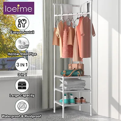 Corner Metal Coat Clothes Stand Rack Hat Shoes Rack Thicken Hangers Shelves Tidy • £13.99