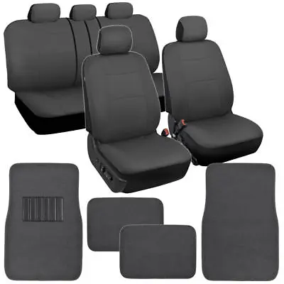 $39.95 • Buy Dark Gray Car Interior Set Split Bench Seat Covers W/ Plush Carpeted Floor Mats