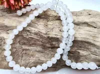 £3.23 • Buy Natural White Jade Gemstone Beads Ball Round Strand 38 Cm Ø 6 Mm 