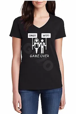 V-neck Game Over T Shirt Funny Marriage Tee Wedding Bachelorette Party Bride • £14.71