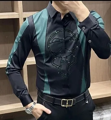 New Luxury Men Long Sleeve Sequin Fashion Button-Down Shirt High Quality • $47.90