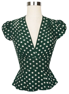 £25 • Buy Trashy Diva Irish Polka Top Vintage Repro Green Dots Blouse Pinup Xs 40s Retro