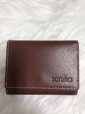 SORUKA Finn Trifold Brown Leather Wallet Stylish Soft Multi Sectional New WT • $39