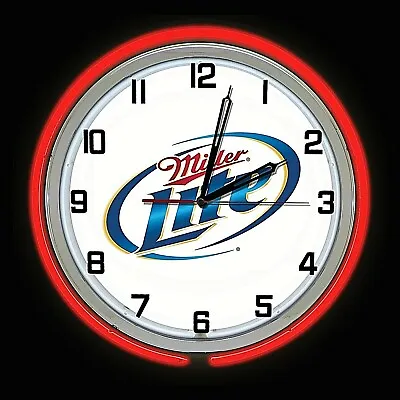 19  Miller Lite Beer Sign Double Red Neon Clock Man Cave Bar Garage • $169.99