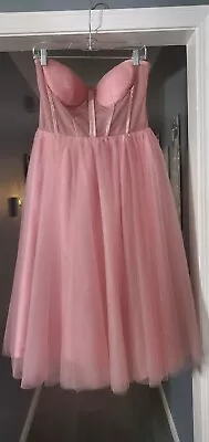 Corset Gown Prom Strapless Dress Tulle With Lace Up Back Blush Size 10 • £12.06