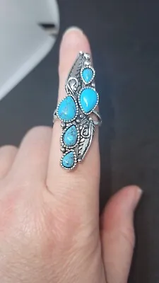 Vintage Silver Plated Turquoise Ring -Size 7 • $12