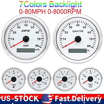 6 Gauge Set 85mm GPS Speedometer 0-80MPH Waterproof For Marine Boat Car Truck US • $137.31