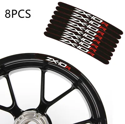 £8.40 • Buy 8X ZX-10R Zx10r Motorcycle Wheel Decals Rim Stickers Stripes Set Zxr Zx 1000 Red