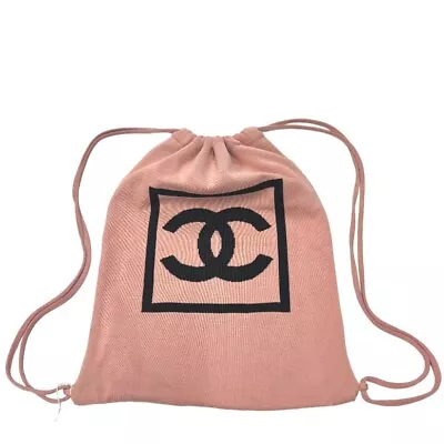 Authentic Chanel Vintage CC Logo Sports Line Drawstring Bag Backpack Cotton • $1770