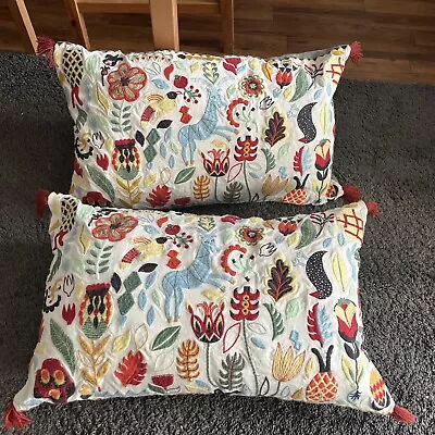 £45 • Buy Ikea Pair Of Rodarv Embroidered Tassle Cushions With Inserts  40x65cm Approx