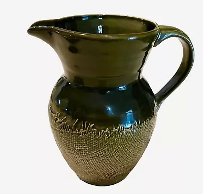 222 Fifth Genuine Stoneware Green Burlap Craft Pitcher 8” Tall Pottery Vase • $28