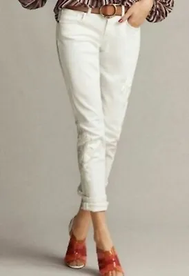 Cabi Straight Jeans 2 Woodstock Embroidered Floral Stretchy Low Rise 5490 White • $31.58