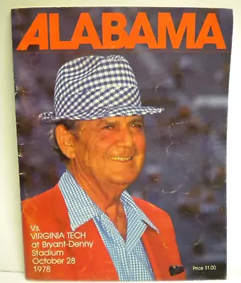 Vintage 1978 Alabama Crimson Tide Virginia Tech Football Program 70s Bear Bryant • $19.99