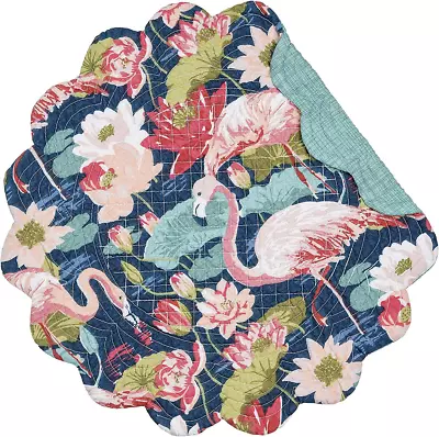 $10.50 • Buy FLAMINGO LAGOON Quilted Reversible Round C&F Beach, Coastal Placemat