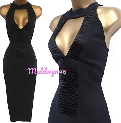 Karen Millen ✩ Classic Black Tuxedo Style Plunge Pencil Wiggle Dress ✩ Uk 10 • £79.99