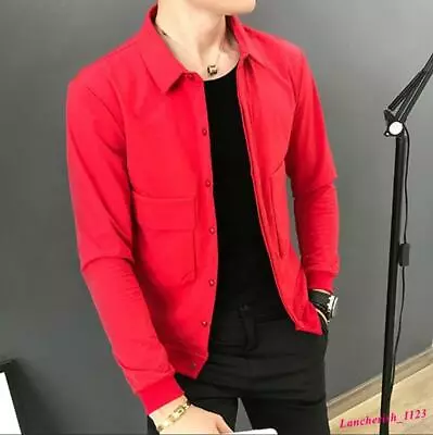 Men's Pocket Blazer Jacket Coat Slim Fit Lapel Collar Korean Fashion Casual Chic • $40.08