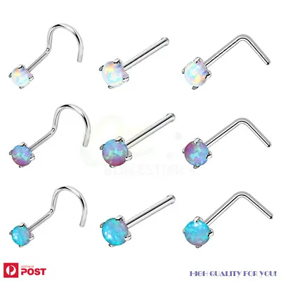 3PCS Nose Stud Ring Opal Stone L Spiral Surgical Steel Body Piercing Jewellery • $9.99