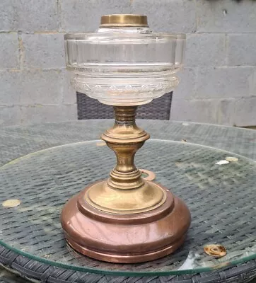 Original Victorian Cut Glass Oil Lamp Font Brass Copper Base Duplex 39mm Collar • £75