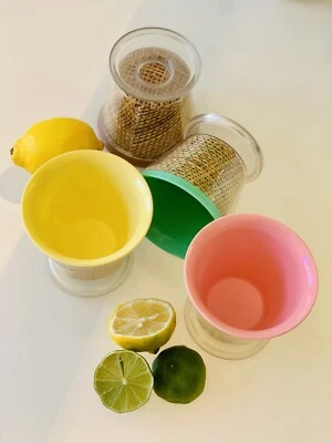 £19.99 • Buy Set Of 4 Vintage MCM Pastel Raffia Burlap Woven Straw Sherbet Serving Cups