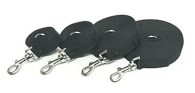 Black Dog Training Lead 3ft To 100ft Long Obedience Tracking Leash 25mm Webbing • £5.75