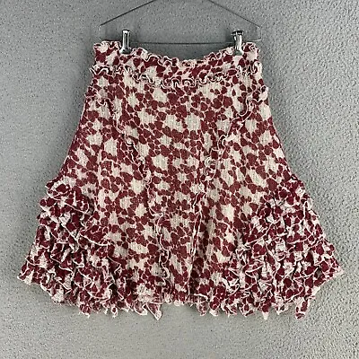 Moschino Jeans Skirt 8 Donna Knit Maroon Heart Print Ruffle Short Italy • $52.97